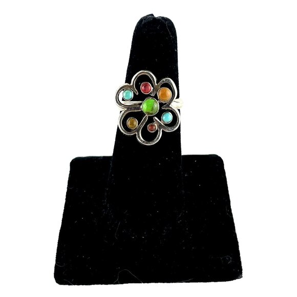 Vintage Barse .925 Sterling Silver Flower Ring w/ Multiple Natural Stones~Size 8 - Picture 1 of 3
